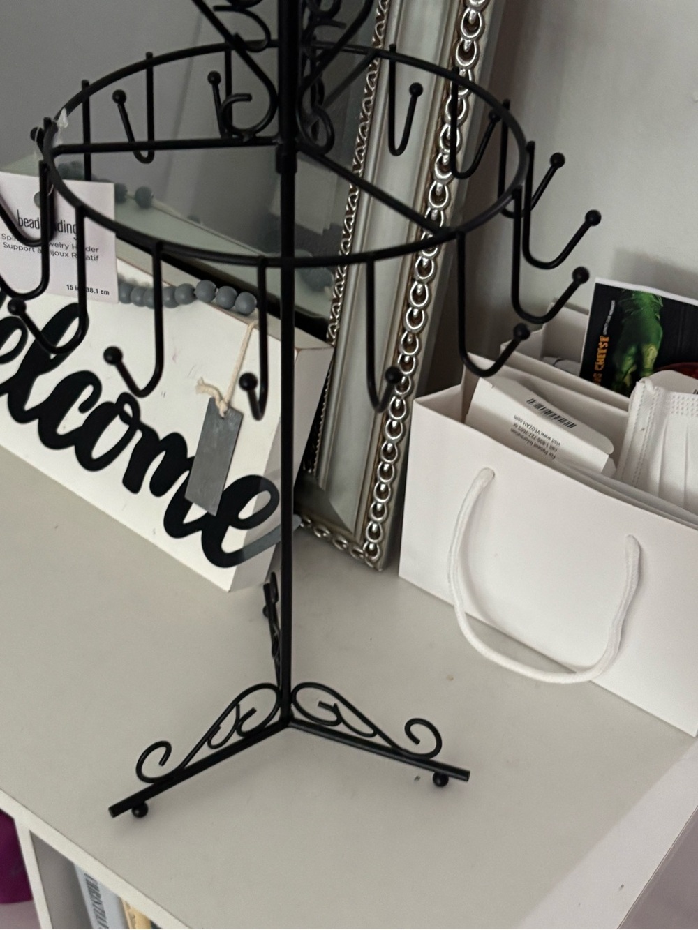 Black Metal Jewelry Stand with Multiple Hooks